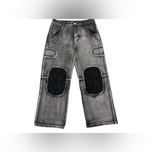 NWT Vale Forever Mns Sz 40 Faded Gray Quilted Knee Wide Leg Jeans Oversize Denim